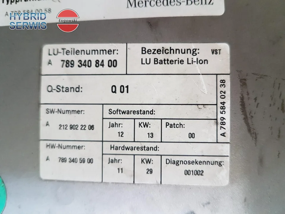 Bateria HV Mercedes W212 E300 hybrid 126V 820Wh 6,5Ah A7893408400