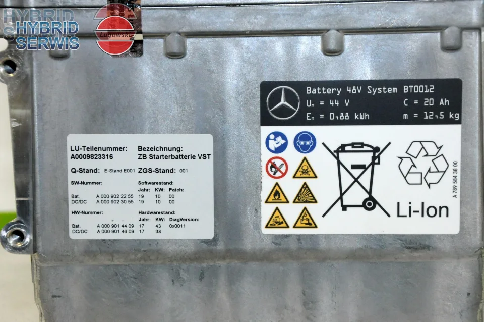 Bateria trakcyjna Mercedes miękka hybryda mild hybrid 48V 44V A0009022255