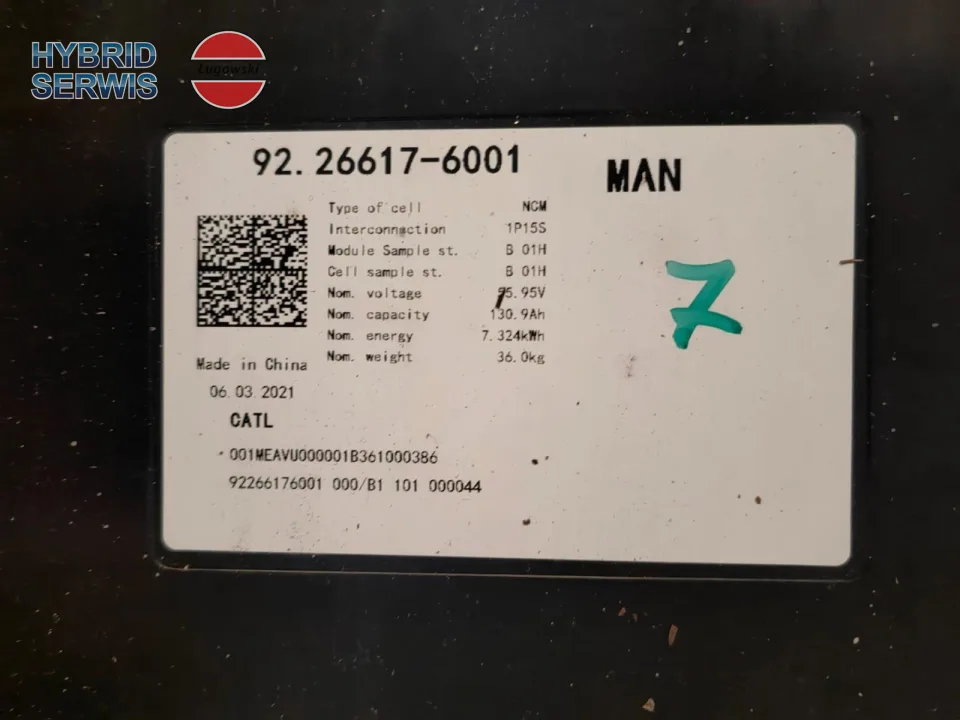 Bloki ogniwa moduły baterii magazyn energii 15S1P 7,33kWh MAN 26617-6001